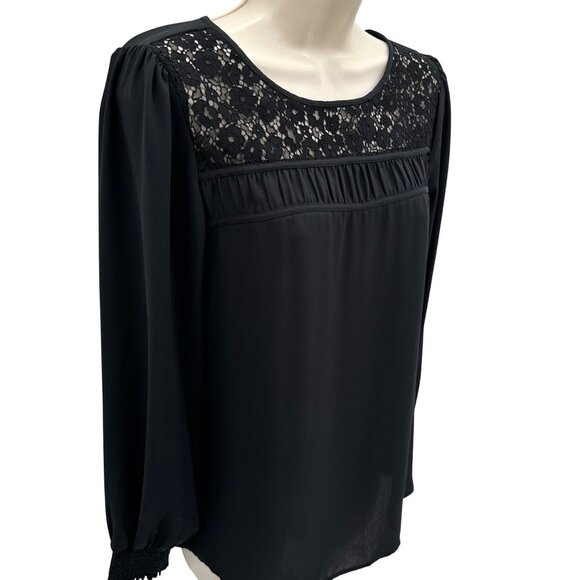 Loft Womens Black Lace Yoke Long Sleeve Blouse Size S - Picture 2 of 9